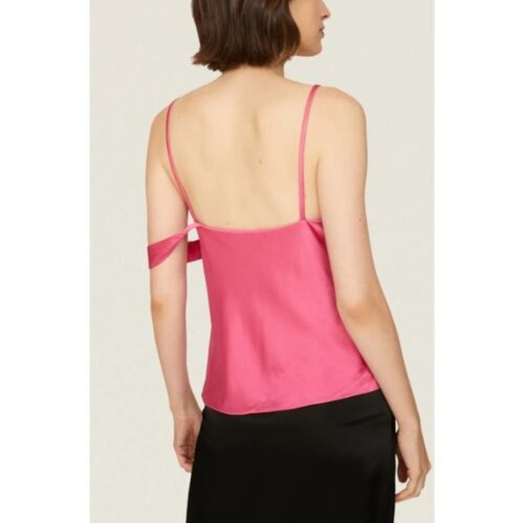 Helmut Lang Satin Cami Slip Top in Barbie Hot Pink - Picture 2 of 10
